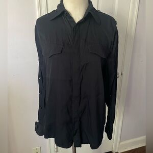 ZARA SRPLS Military Limited Edition Navy Button Down, Button Sleeve Shirt, S